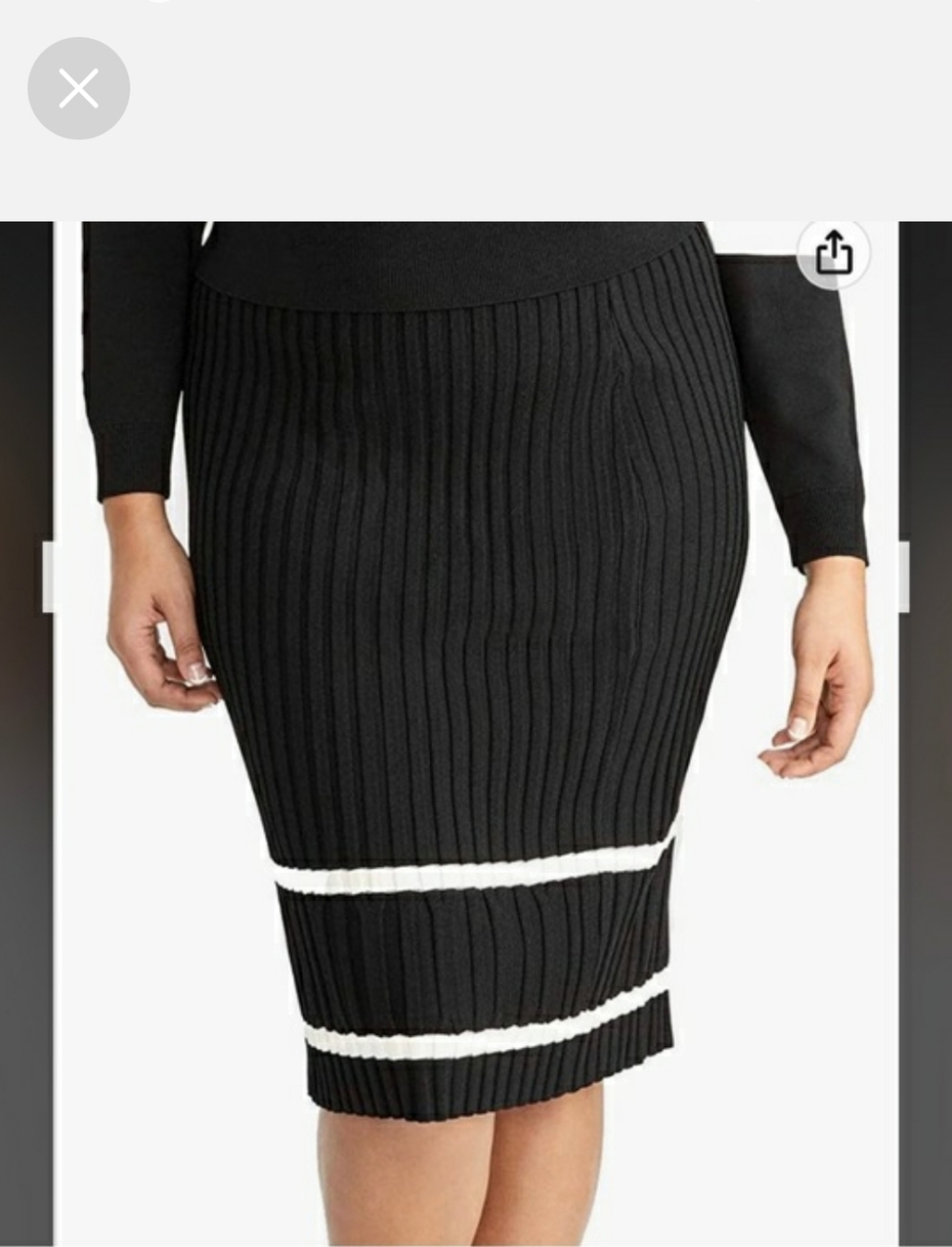 RACHEL, Rachel Roy Black Ribbed Pencil Skirt with White Stripes, 3X